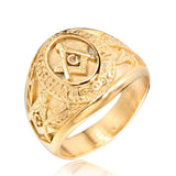 Gold colour European and American retro men's stainless steel Masonic ring