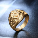 Gold colour European and American retro men's stainless steel Masonic ring - The Jewellery Supermarket