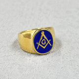 Blue Stainless Steel Vintage Gold Color Masonic Ring - The Jewellery Supermarket