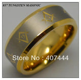 Fashion Tungsten Gold Color Bevel Style with Masonic Master Ring - The Jewellery Supermarket