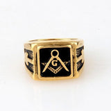 Popular Gold Men's Square Masonic Ring 316L Stainless Steel Ring - The Jewellery Supermarket