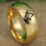 Masonic Master Gold Color Dome New Men's Tungsten Wedding Ring - The Jewellery Supermarket