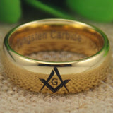 Masonic Master Gold Color Dome New Men's Tungsten Wedding Ring - The Jewellery Supermarket
