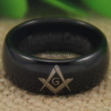 Masonic Master Shiny Black Dome Mens Tungsten Wedding Ring - The Jewellery Supermarket