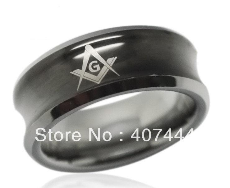 Best Gifts - His/hers Etched Masonic Black Concaved Tungsten Wedding Ring - The Jewellery Supermarket