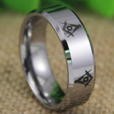 Shiny Silver Bevel The New Freemason Masonic Mens Tungsten Wedding Ring