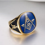 Vintage Blue Gold Color Titanium Steel Retro Masonic Men's Ring - The Jewellery Supermarket